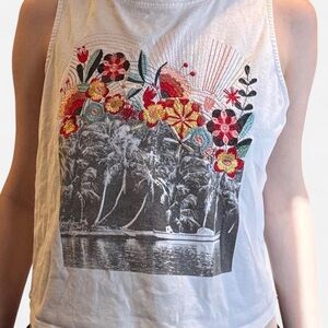 O'Neill White Red Graphic Crop Tank Top